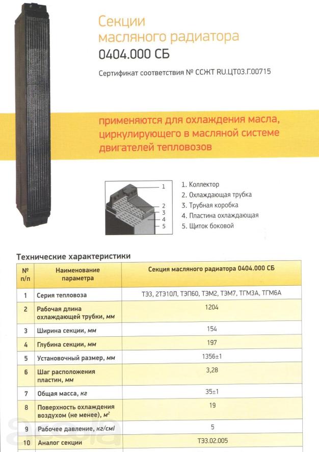 Секции масляного радиатора 0404.000СБ (ТЭ3.02.005) ; 0404.100СБ; 0404.200СБ;